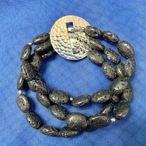 Genuine Silpada Natural Black Lava Stone with Hammered Sterling Silver Hardware